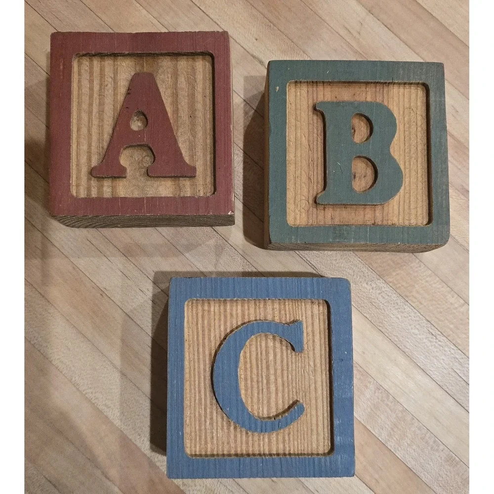 Vintage Year 1992 Alphabet Wood ABC Blocks Ornate Letter Decor Child's Room #149